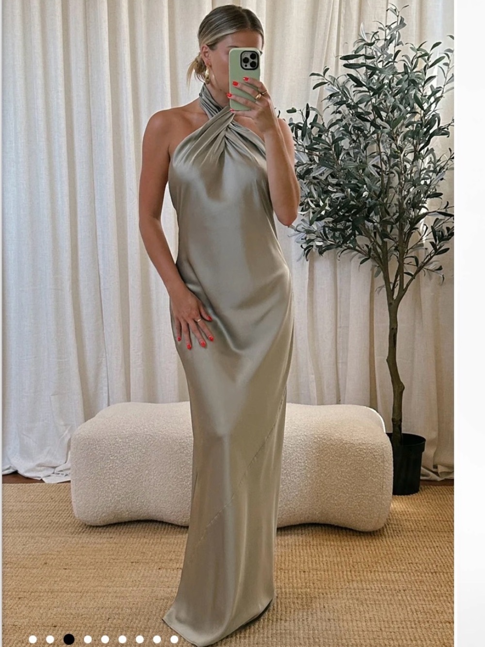 Show Me Your MuMu Sage Halter Twist-Neck Satin Gown